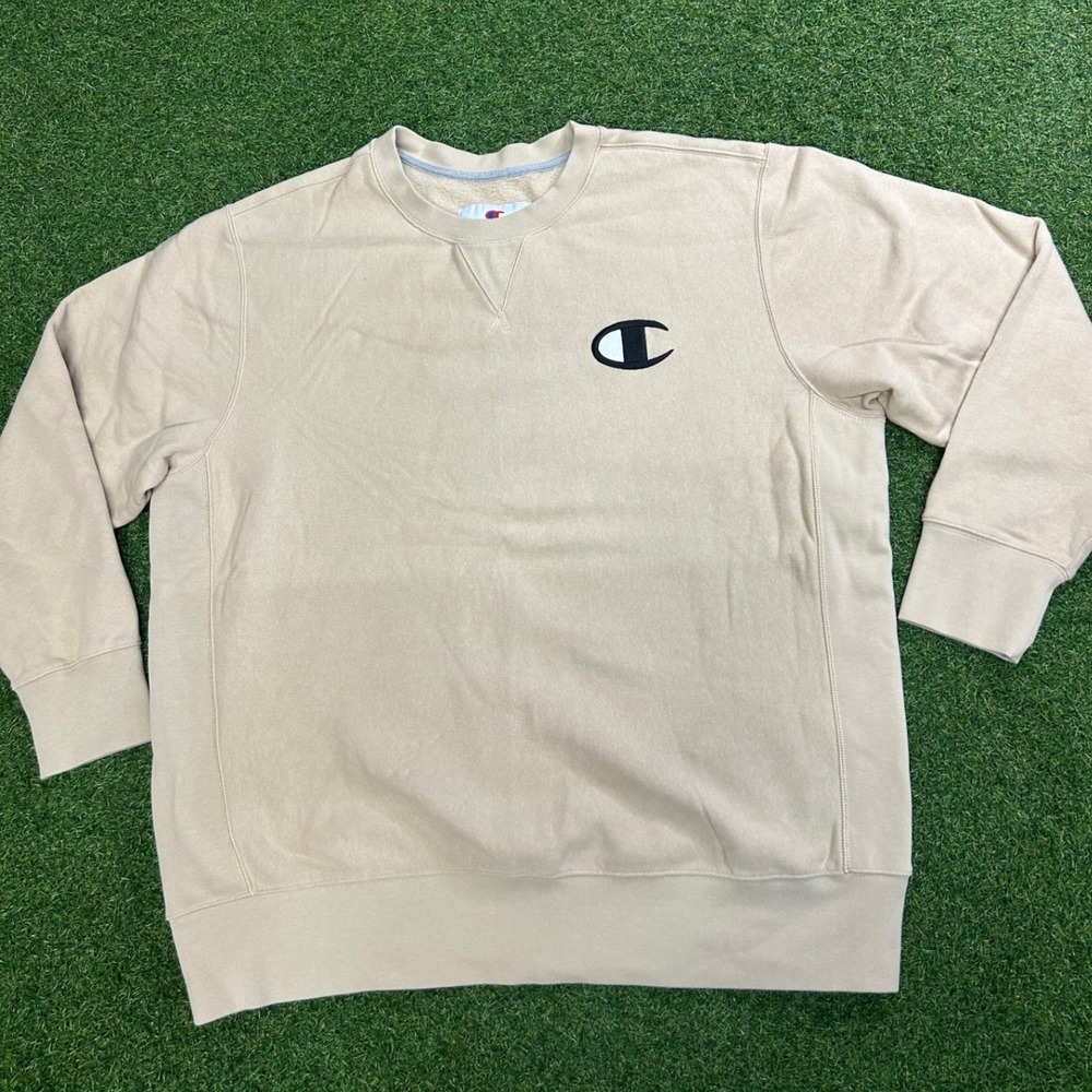 Champion Mens XXL Tan Beige Reverse Weave Crewneck Sweatshirt Big Logo Pullover